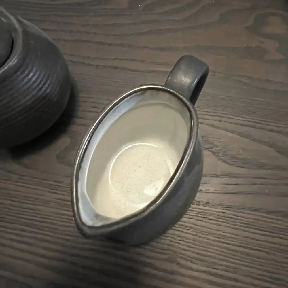 Sango Stoneware Pristine Charcoal Grey Black Sugar Bowl & Creamer Set Modern - Picture 2 of 5
